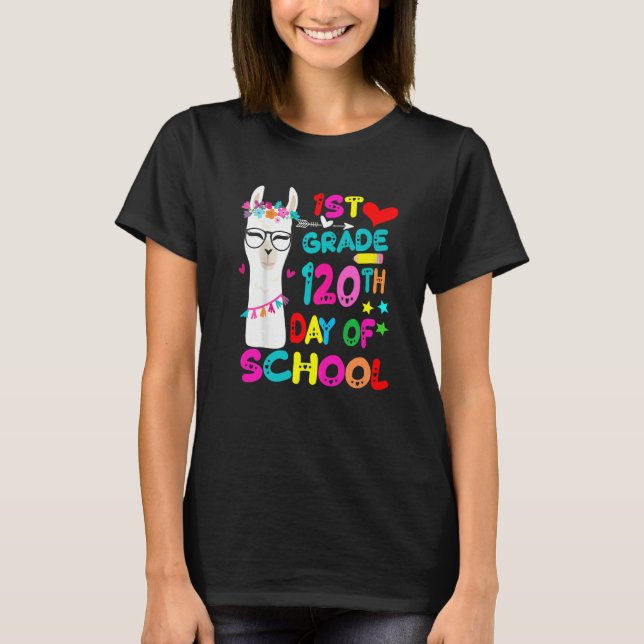 Camiseta 120th Day Of School No Prob Llama Happy 120th Day  (Anverso)
