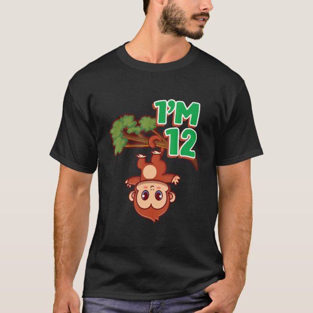 Camiseta 12.ª fiesta de cumpleaños 12 años Monkey Ape Zoo A (Anverso)