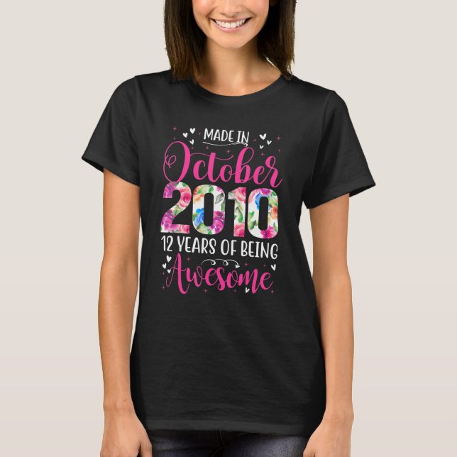 Camiseta 12.ª Floral De Cumpleaños Para Chicas Nacidos El 2 (Anverso)