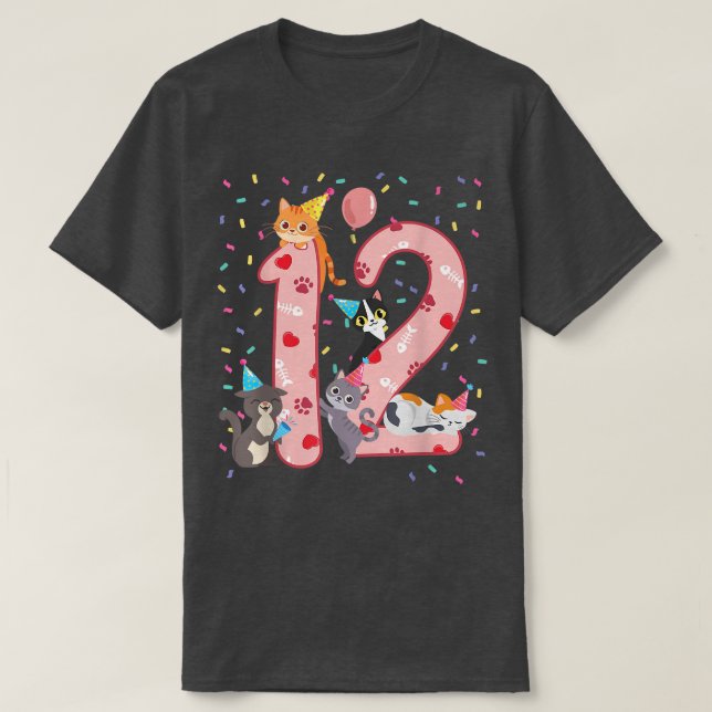 Camiseta 12.º Chica de cumpleaños lindo conjunto de gato de (Diseño del anverso)