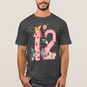Camiseta 12.º Chica de cumpleaños lindo conjunto de gato de