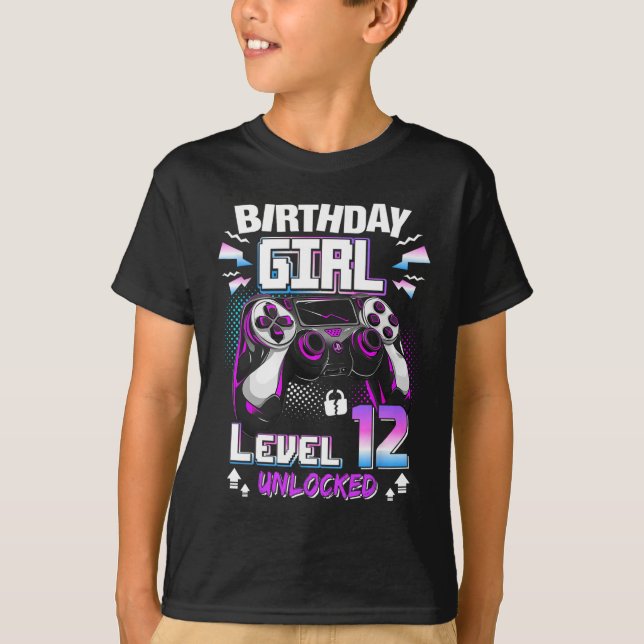 Camiseta 12.º Chica de cumpleaños Nivel 12 desbloqueado de  (Anverso)