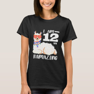 Camiseta 12.º cumpleaños Llama 12 y llamativo asombroso