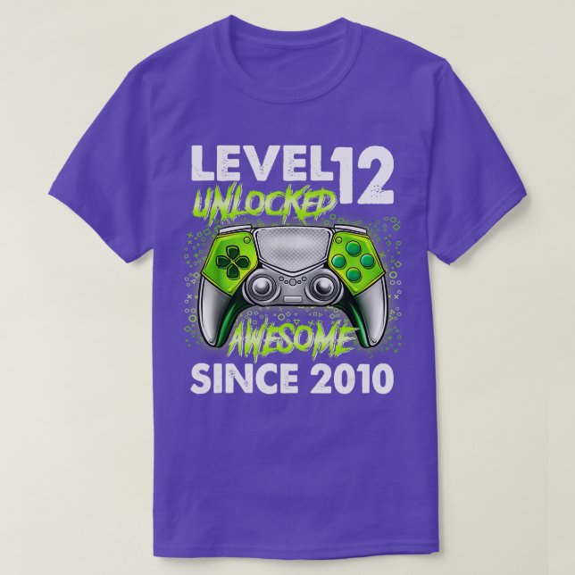 Camiseta 12.º nivel de cumpleaños 12 video desbloqueado 201 (Diseño del anverso)