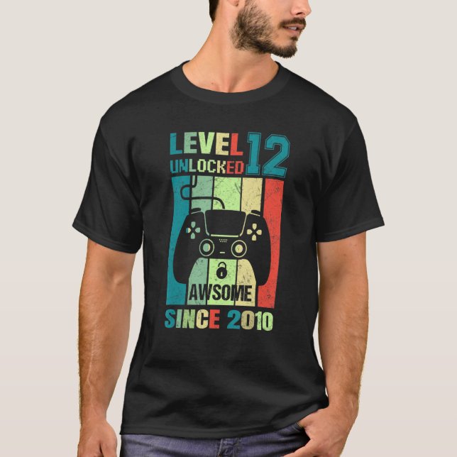 Camiseta 12.º nivel de juego de cumpleaños 12 desbloqueado  (Anverso)
