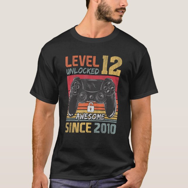 Camiseta 12.º nivel de juego de cumpleaños 12 desbloqueado  (Anverso)