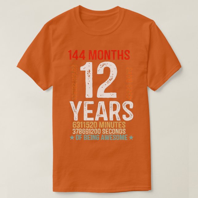 Camiseta 12.º regalo de cumpleaños 12 años de edad 144 mese (Diseño del anverso)