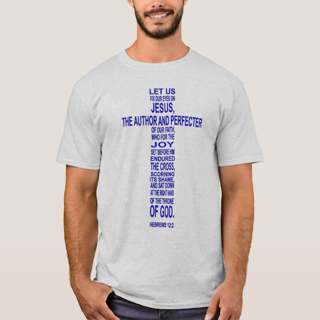 Camiseta 12:2 de los hebreos - azul (Anverso)