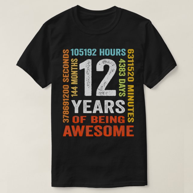 Camiseta 12 años 144 meses de ser asombrosos duodécimo cump (Diseño del anverso)
