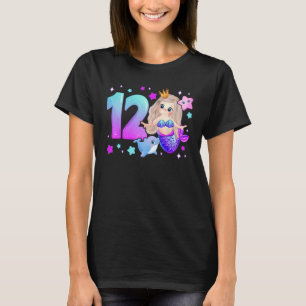 Camiseta 12 años, Chica de cumpleaños, sirena, número 12