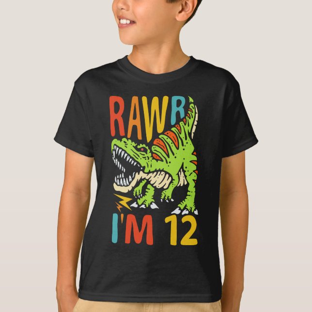 Camiseta 12 Años Dinosaur T Rex Rawr Tengo 12 Para Niños (Anverso)