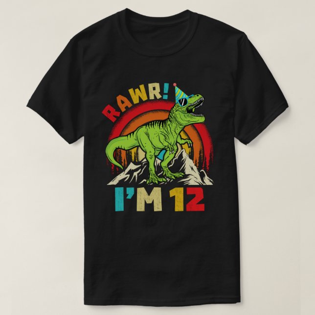 Camiseta 12 Años Dinosaur T Rex Rawr Tengo 12 Para Niños (Diseño del anverso)