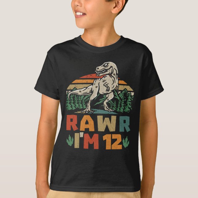 Camiseta 12 Años Dinosaur T Rex Rawr Tengo 12 Para Niños (Anverso)