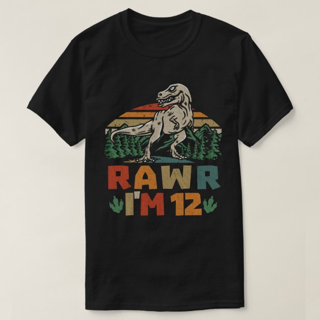 Camiseta 12 Años Dinosaur T Rex Rawr Tengo 12 Para Niños (Diseño del anverso)