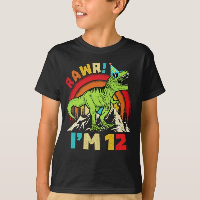 Camiseta 12 Años Dinosaur T Rex Rawr Tengo 12 Para Niños (Anverso)