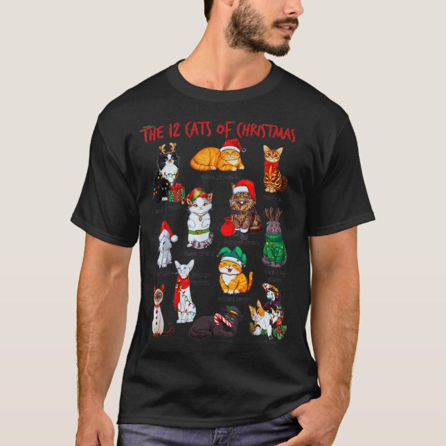 Camiseta 12 Cats Of Christmas Funny Holiday Xmas Cat Lover  (Anverso)
