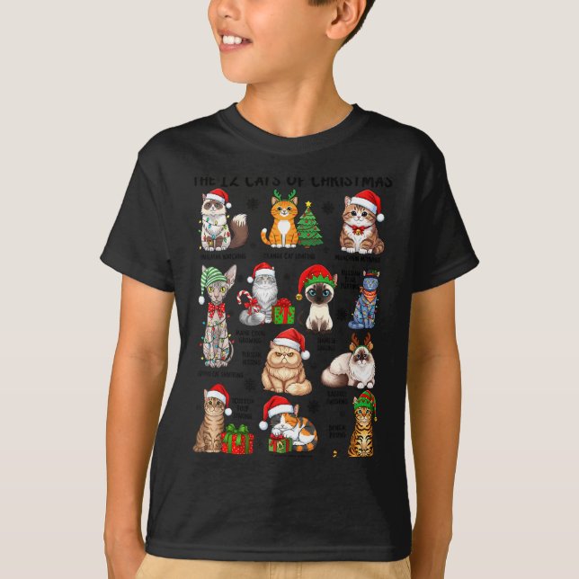 Camiseta 12 Cats Of Christmas Funny Xmas Cat Lover Holiday  (Anverso)
