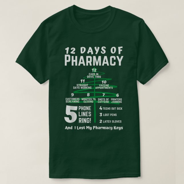 Camiseta 12 días de farmacia, farmacia navidad, farmacia  (Diseño del anverso)