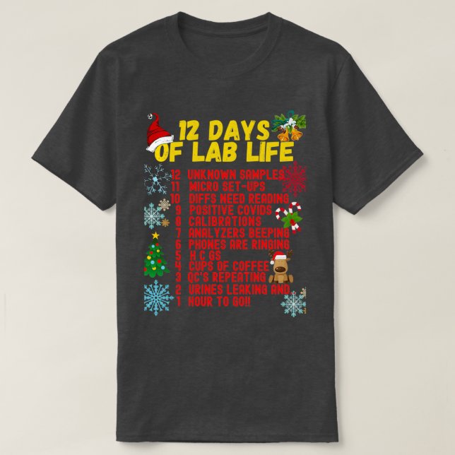 CAMISETA 12 DÍAS DE LABORATORIO MÉDICO DE NAVIDADES DE VIDA (Diseño del anverso)