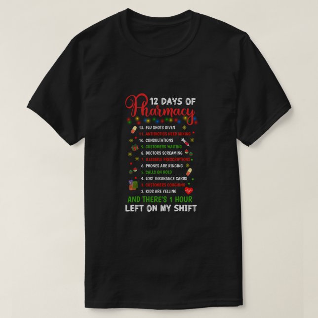 Camiseta 12 días de Navidades divertidos de la farmacia Tec (Diseño del anverso)