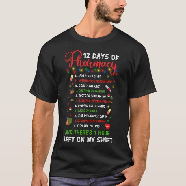 Camiseta 12 días de Navidades divertidos de la farmacia Tec (Anverso)