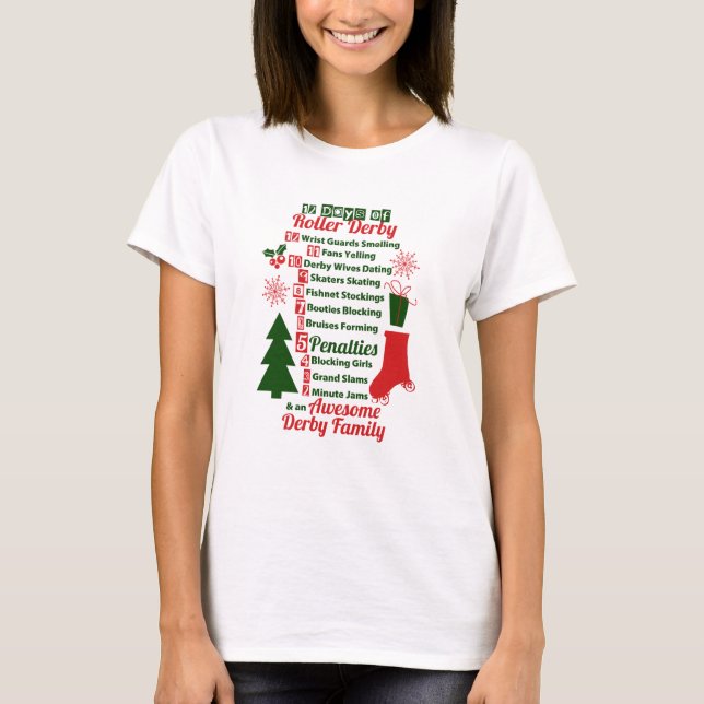 Camiseta 12 días de Navidades Roller Derby, patinaje sobre  (Anverso)