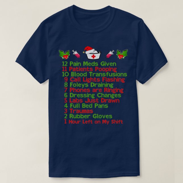 Camiseta 12 días de regalos de Navidades de Nursemas de Enf (Diseño del anverso)