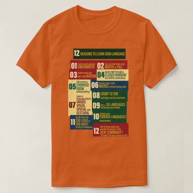 Camiseta 12 reasons to learn Sign Language (Diseño del anverso)