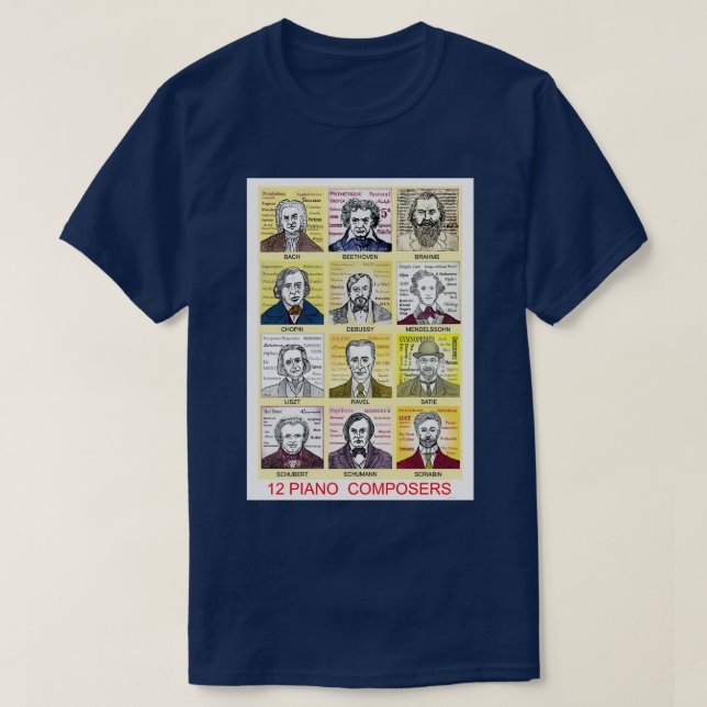 Camiseta 12 retratos del compositor de piano (Diseño del anverso)