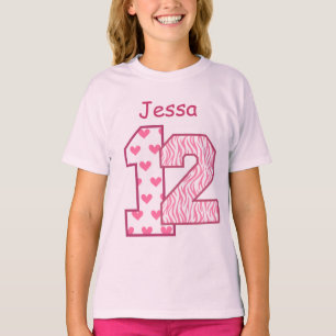 Camiseta 12mo Nombre de encargo V025D de la cebra rosada