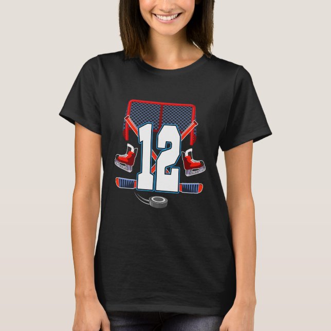 Camiseta 12th Birthday Boy Ice Hockey Theme 12 Year Old Par (Anverso)