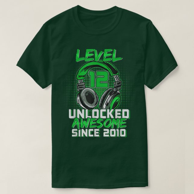Camiseta 12th Birthday Boy Level 12 Unlocked Awesome 2010 V (Diseño del anverso)