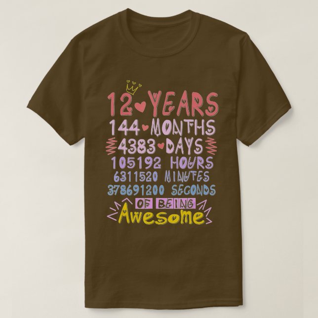 Camiseta 12th Birthday Gift 12 Years Old Being Awesome Boys (Diseño del anverso)