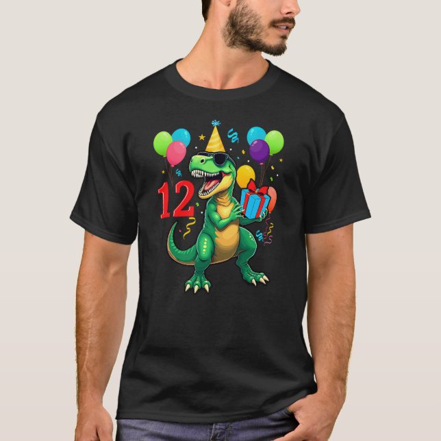 Camiseta 12th Birthday Shirt Boy Dinosaur Happy Bday T-rex  (Anverso)