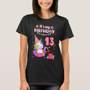 Camiseta 13.ª Chica de cumpleaños Unicorn Piscina de pato 1