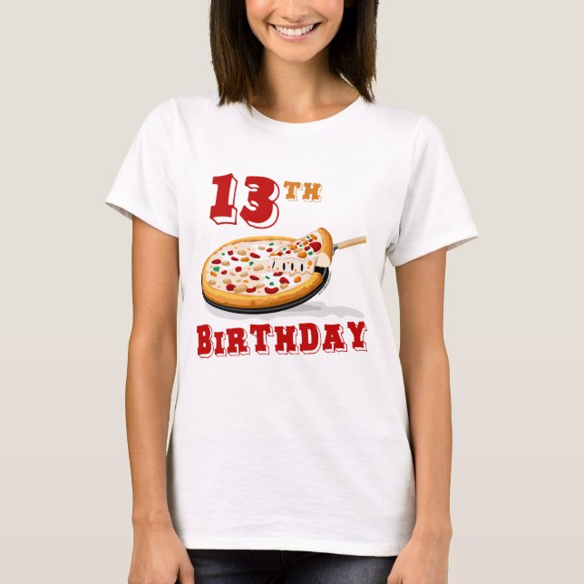 Camiseta 13.ª Fiesta de la pizza de cumpleaños (Anverso)
