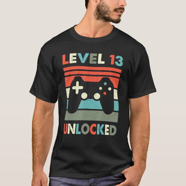 Camiseta 13.º cumpleaños 13 Gracioso videojugador desbloque (Anverso)