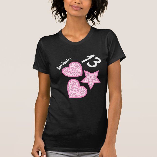 Camiseta 13.º cumpleaños Estrella de Cebra Corazón adolesce (Anverso)