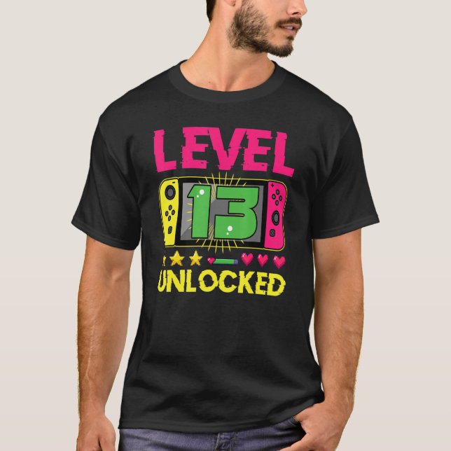 Camiseta 13.º Nacimiento Niño Nivel 13 Video Gamer Bi desbl (Anverso)