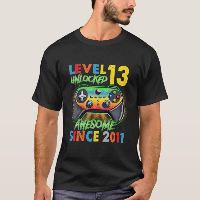 Camiseta 13.º Regalo De Cumpleaños Niño Nivel 13 Desbloquea (Anverso)