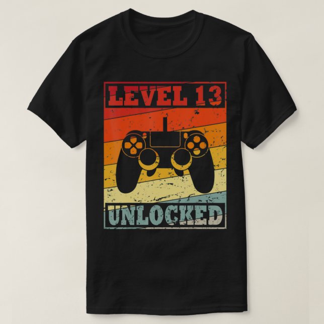 Camiseta 13.º tema de juegos de cumpleaños Nivel 13 desbloq (Diseño del anverso)