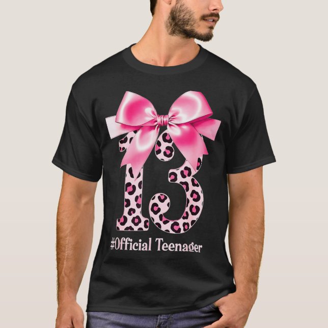 Camiseta 13th Birthday Girl Nk Coquette Bow Leopard 13 Year (Anverso)
