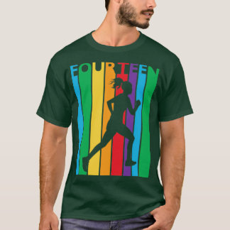 Camiseta 14.ª Regalo de cumpleaños Cuatro coloridas carrera