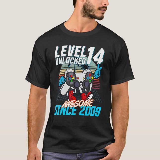 Camiseta 14.º Jugamiento de Cumpleaños Nivel 14 Desbloquead (Anverso)