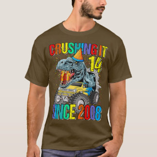 Camiseta 14 Aplastándolo Desde 2008 Camión Monstruo Dinosau
