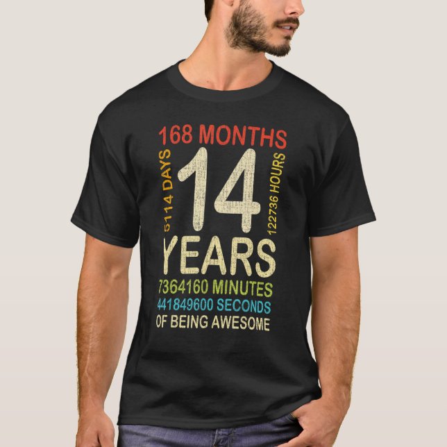 Camiseta 14 cumpleaños Retro de cosecha de 14 años 168 mese (Anverso)