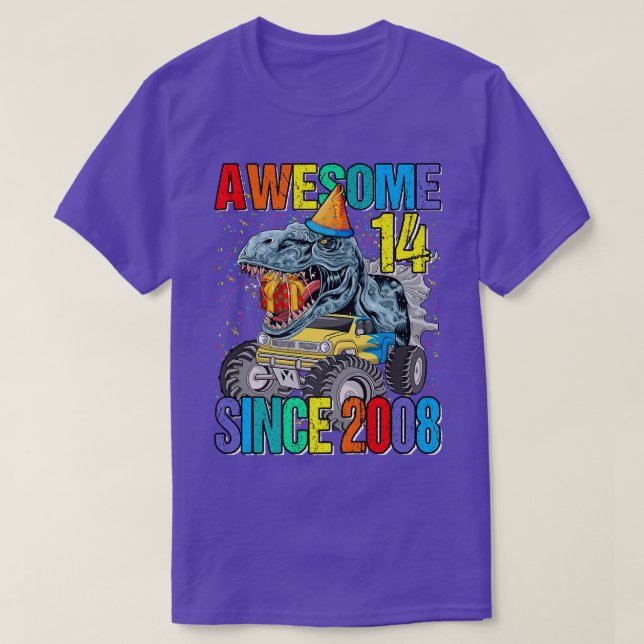 Camiseta 14 increíble desde 2008 Camión Monstruo Dinosaurio (Diseño del anverso)