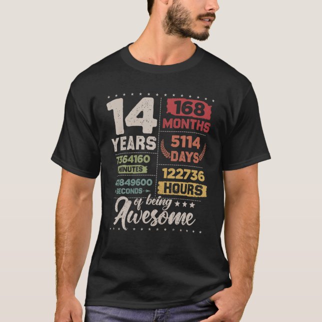 Camiseta 14 Years Of Being Awesome Retro Countdown 14Th Bir (Anverso)