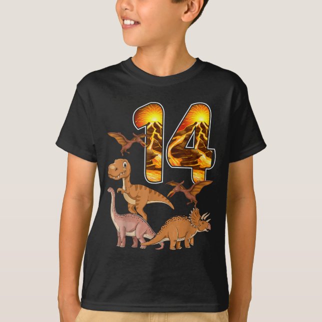 Camiseta 14th Birthday Dinosaur T-rex 14 Years Old Birthday (Anverso)