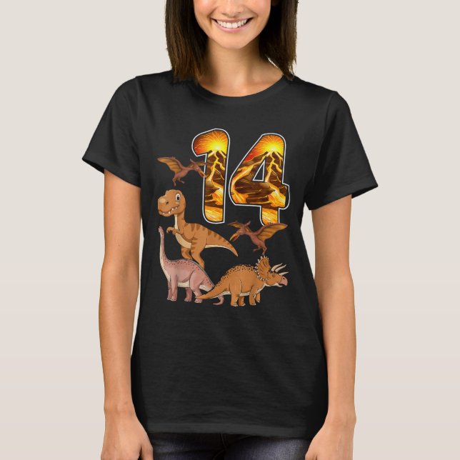 Camiseta 14th Birthday Dinosaur T-rex 14 Years Old Birthday (Anverso)
